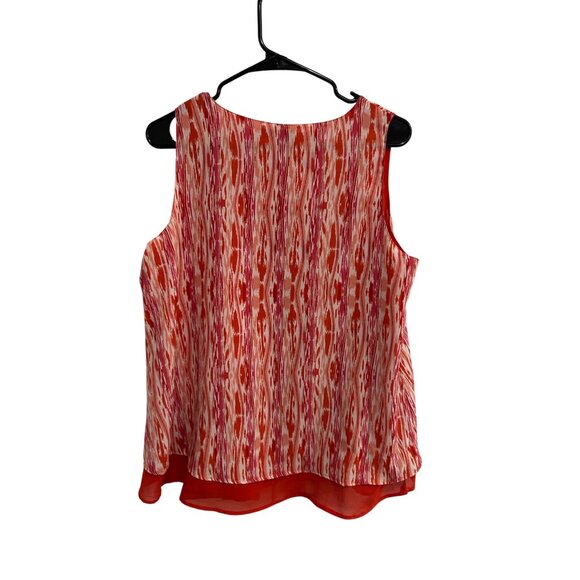 Claudia Richard Sleeveless Red Pink Ikat Print Chiffon Blouse Sz Large - Picture 2 of 11